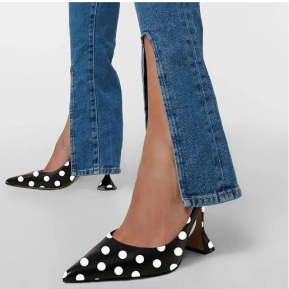 YDN Black Polka Dots Pointed Toe Slip on Pumps Special High Heel Shoe for Party